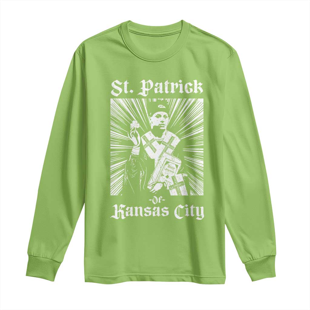 St Patrick Of Kansas City Long Sleeve Shirt Funny St Patricks Day Missouri State Football Fan TS11 Lime Print Your Wear