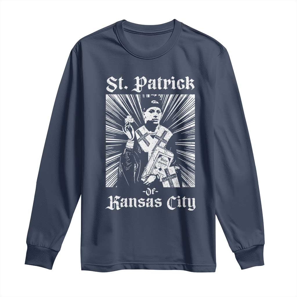 St Patrick Of Kansas City Long Sleeve Shirt Funny St Patricks Day Missouri State Football Fan TS11 Navy Print Your Wear