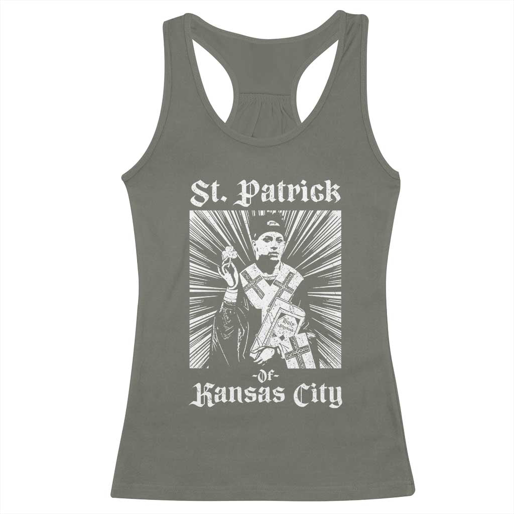 St Patrick Of Kansas City Racerback Tank Top Funny St Patricks Day Missouri State Football Fan TS11 Military Green Print Your Wear