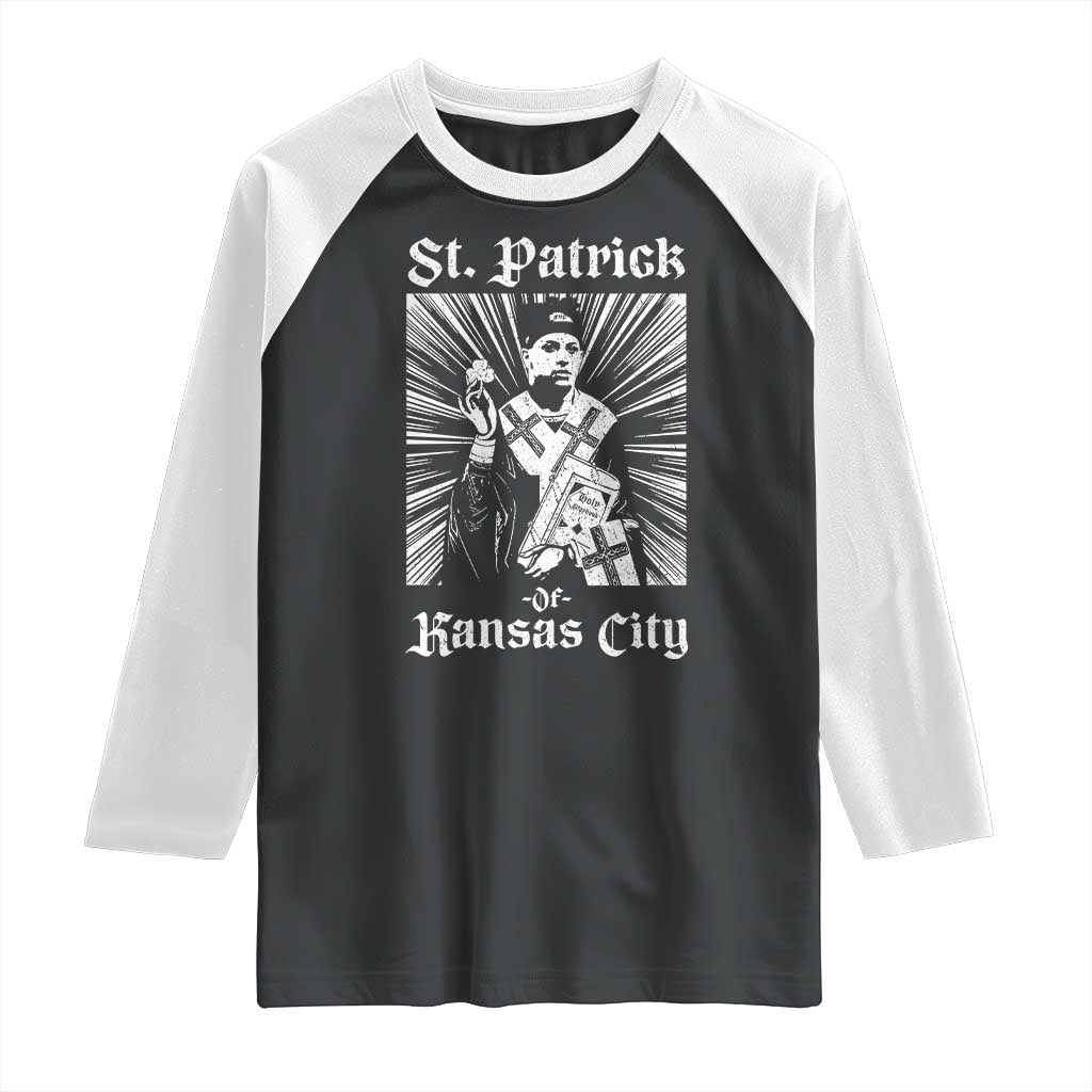 St Patrick Of Kansas City Raglan Shirt Funny St Patricks Day Missouri State Football Fan TS11 Black White Print Your Wear