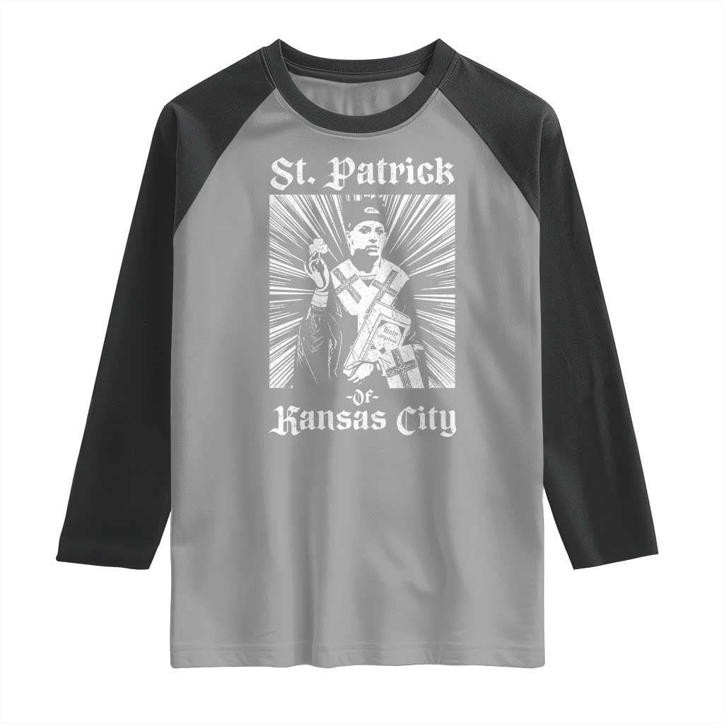 St Patrick Of Kansas City Raglan Shirt Funny St Patricks Day Missouri State Football Fan TS11 Sport Gray Black Print Your Wear