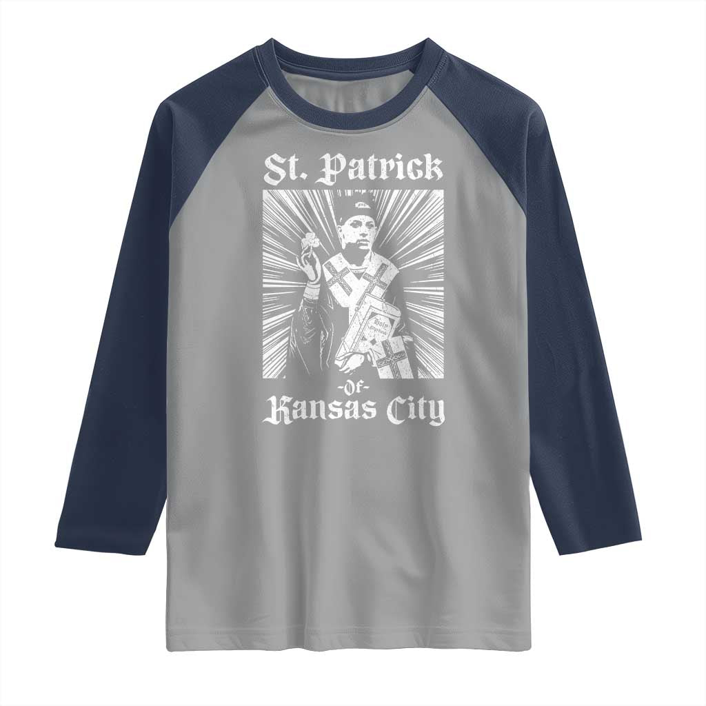 St Patrick Of Kansas City Raglan Shirt Funny St Patricks Day Missouri State Football Fan TS11 Sport Gray Navy Print Your Wear