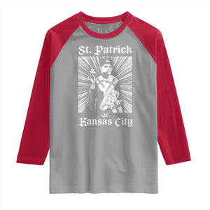 St Patrick Of Kansas City Raglan Shirt Funny St Patricks Day Missouri State Football Fan TS11 Sport Gray Red Print Your Wear