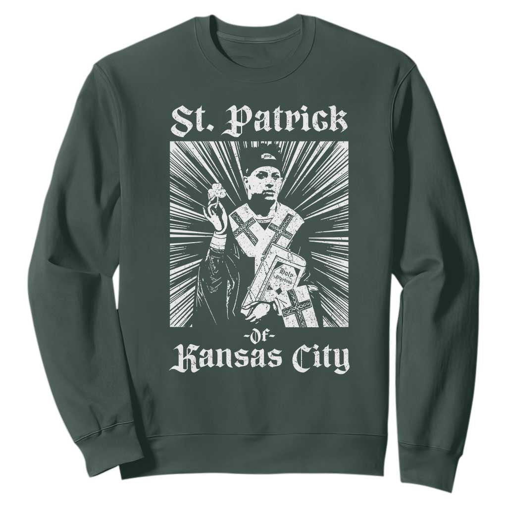 St Patrick Of Kansas City Sweatshirt Funny St Patricks Day Missouri State Football Fan TS11 Dark Forest Green Print Your Wear