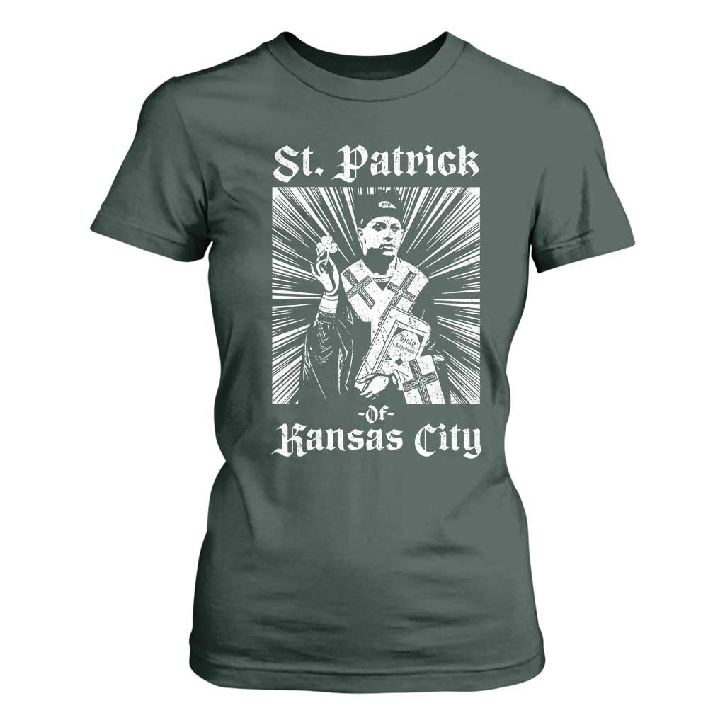 St Patrick Of Kansas City T Shirt For Women Funny St Patricks Day Missouri State Football Fan TS11 Dark Forest Green Print Your Wear