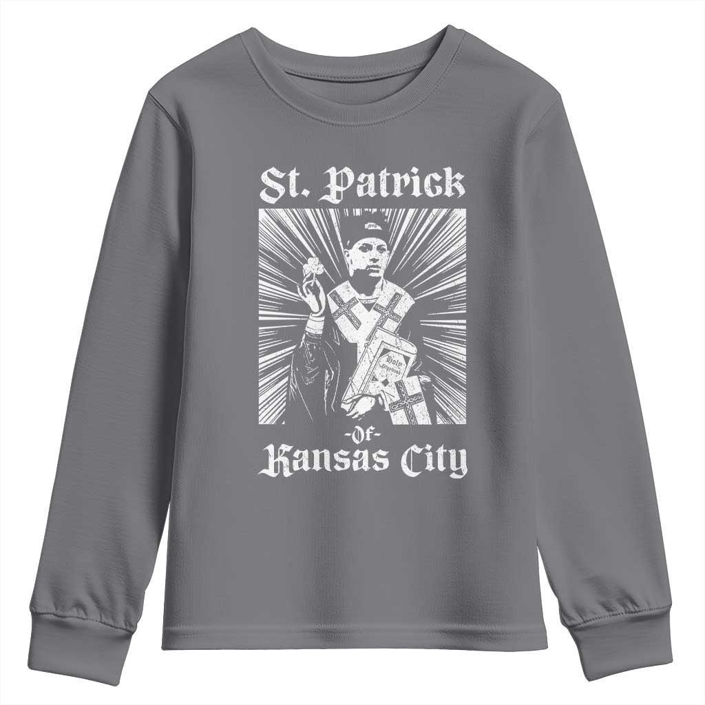 St Patrick Of Kansas City Youth Sweatshirt Funny St Patricks Day Missouri State Football Fan TS11 Charcoal Print Your Wear