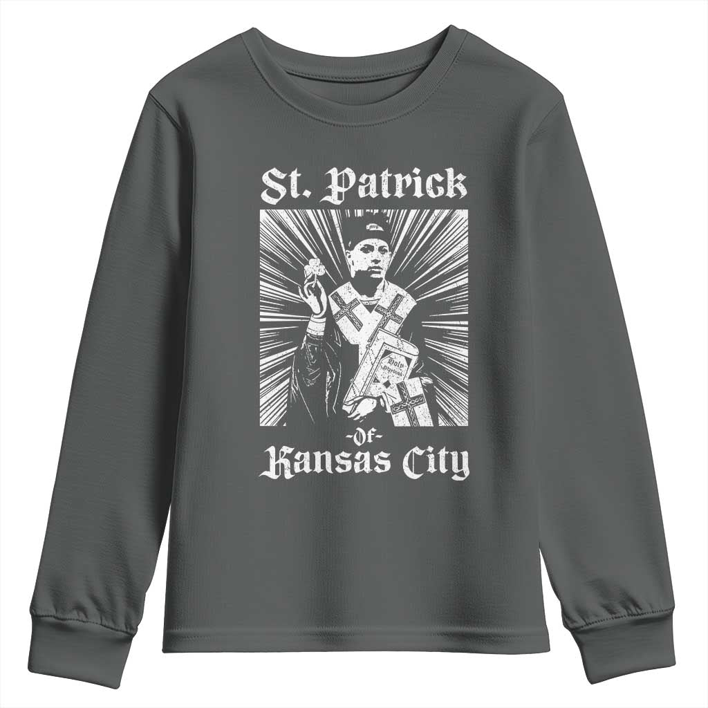 St Patrick Of Kansas City Youth Sweatshirt Funny St Patricks Day Missouri State Football Fan TS11 Dark Heather Print Your Wear