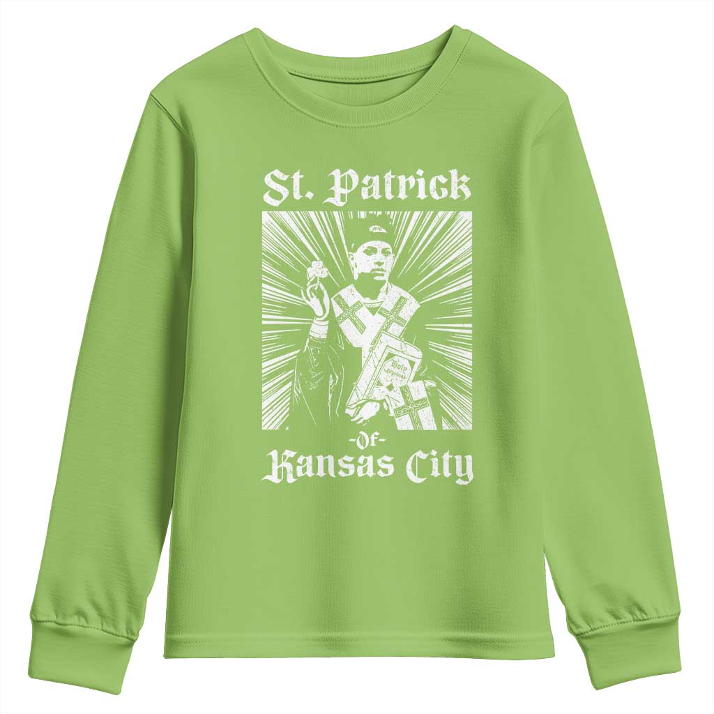 St Patrick Of Kansas City Youth Sweatshirt Funny St Patricks Day Missouri State Football Fan TS11 Lime Print Your Wear