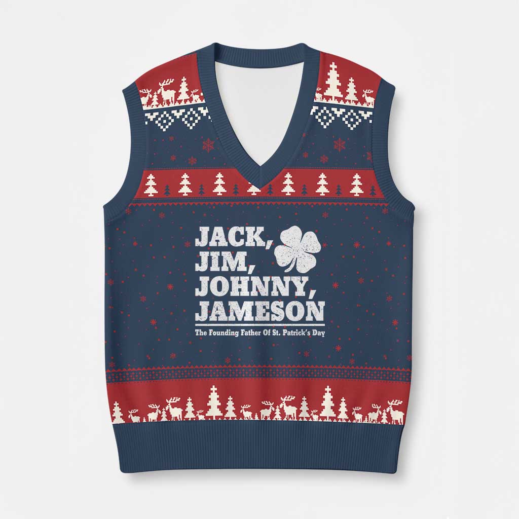 Funny St Patricks Day Irish Fathers Jack Jim Johnny Jameson Vintage Clover V-Neck Knit Sweater Vest TS11 Navy Red Print Your Wear