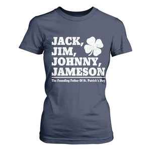Funny St Patricks Day Irish Fathers Jack Jim Johnny Jameson Vintage Clover T Shirt For Women TS11 Navy Print Your Wear