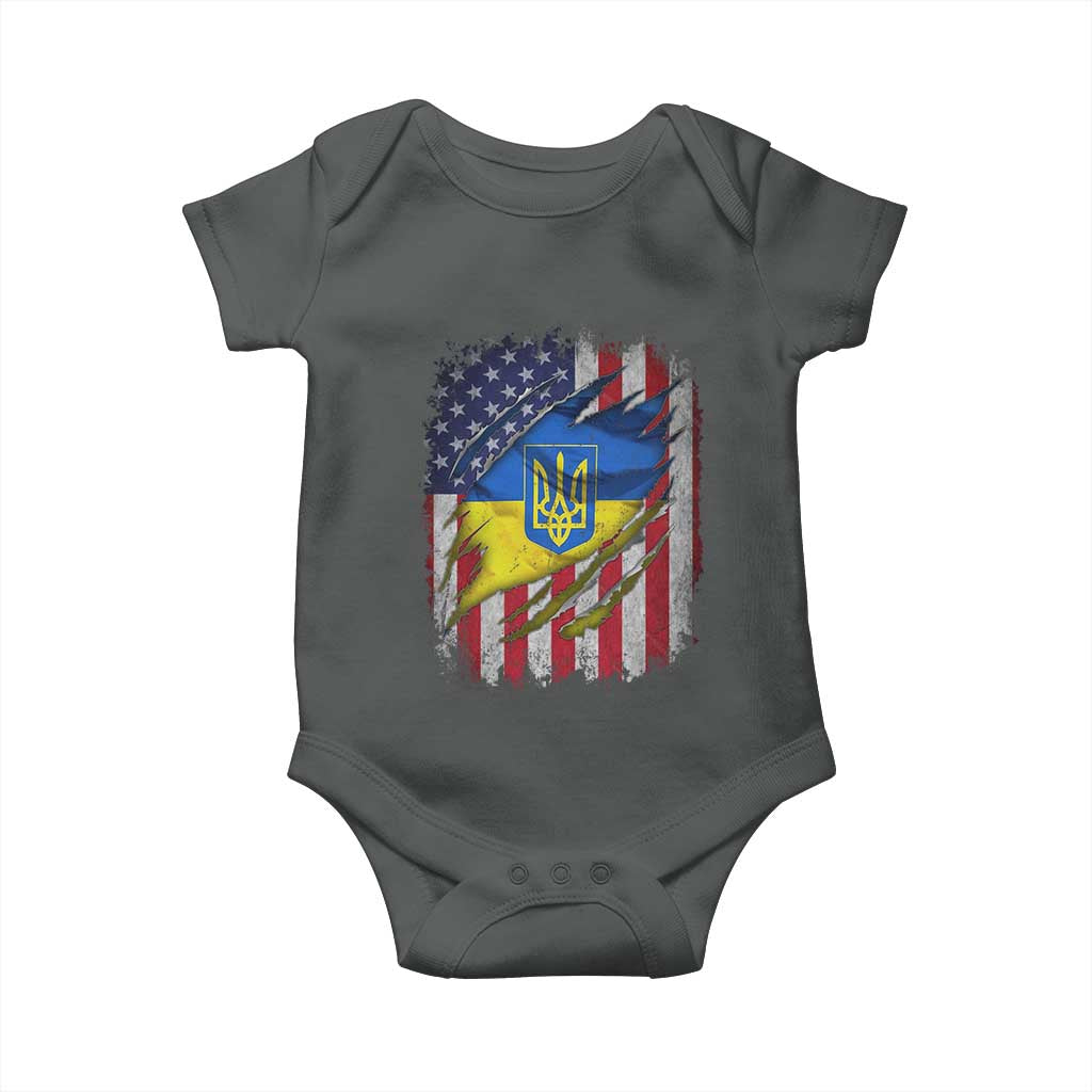 Ukrainian Americans Pride Baby Onesie Vintage Ukraine USA Flag TS11 Dark Heather Print Your Wear