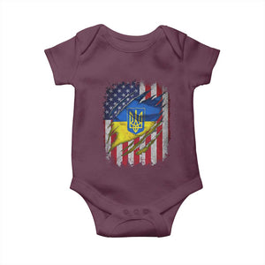 Ukrainian Americans Pride Baby Onesie Vintage Ukraine USA Flag TS11 Maroon Print Your Wear