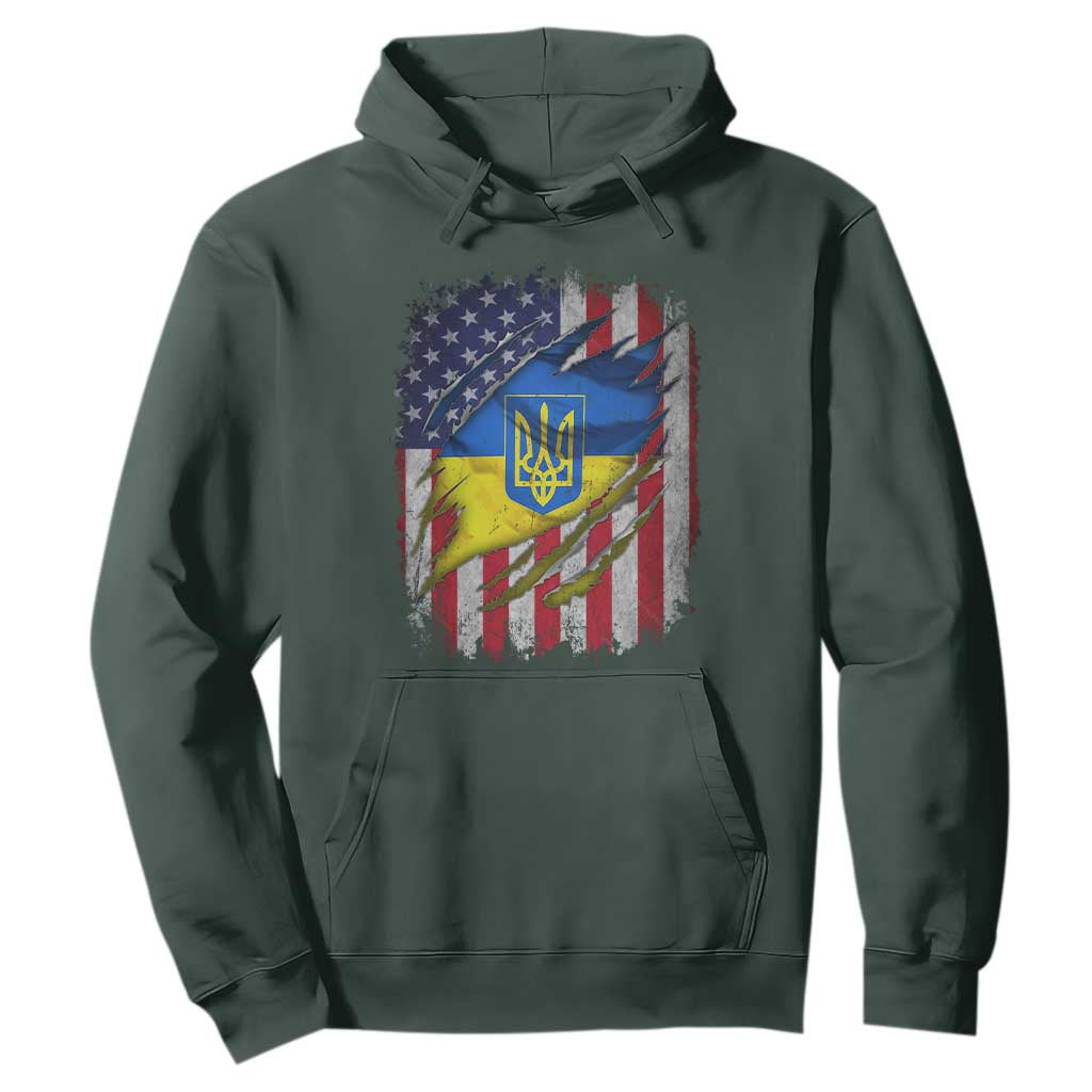 Ukrainian Americans Pride Hoodie Vintage Ukraine USA Flag TS11 Dark Forest Green Print Your Wear