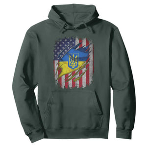 Ukrainian Americans Pride Hoodie Vintage Ukraine USA Flag TS11 Dark Forest Green Print Your Wear