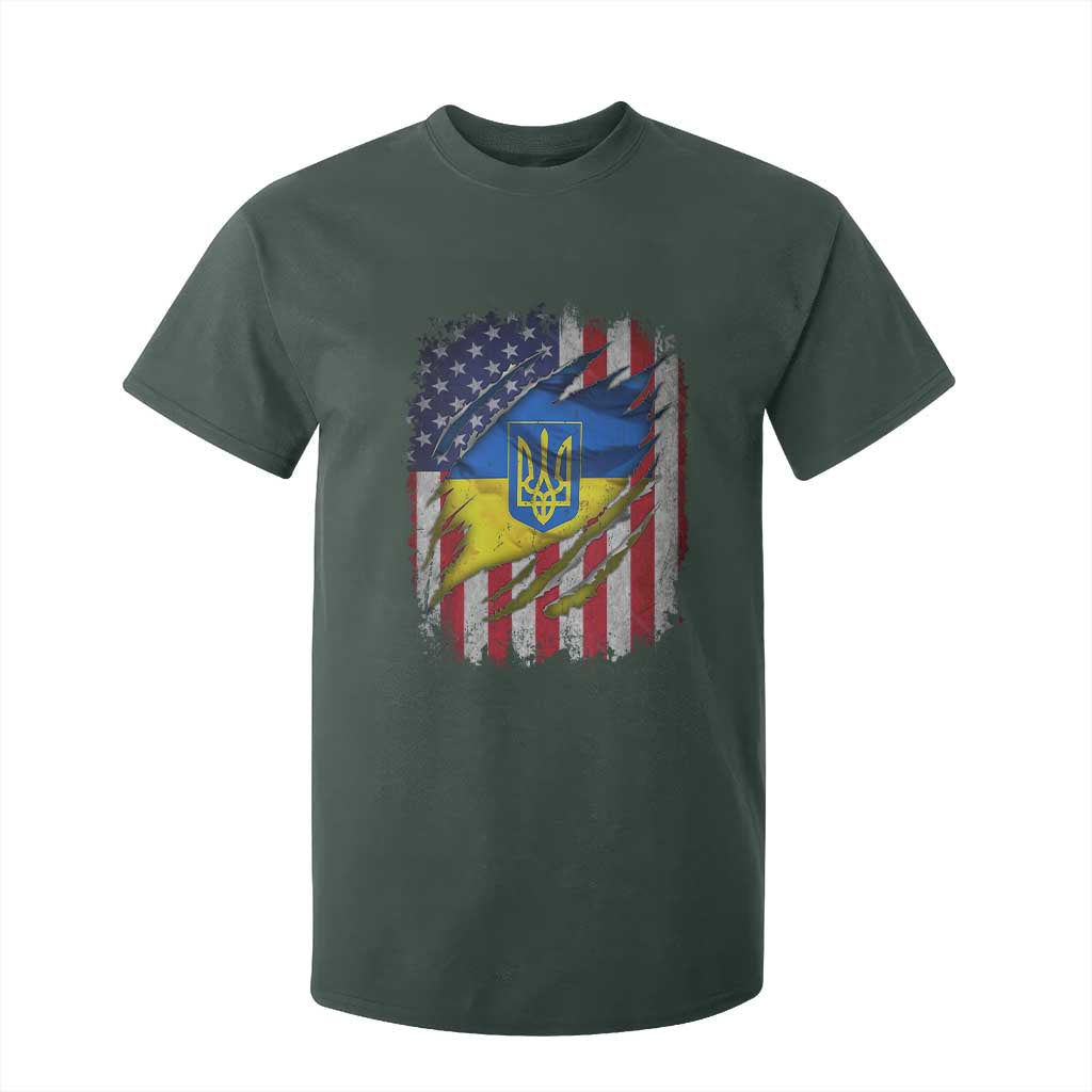 Ukrainian Americans Pride T Shirt For Kid Vintage Ukraine USA Flag TS11 Dark Forest Green Print Your Wear