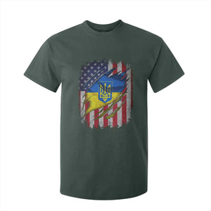 Ukrainian Americans Pride T Shirt For Kid Vintage Ukraine USA Flag TS11 Dark Forest Green Print Your Wear
