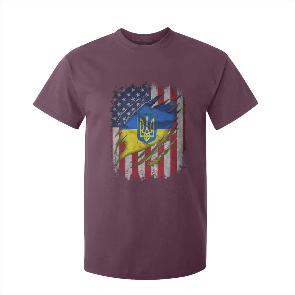 Ukrainian Americans Pride T Shirt For Kid Vintage Ukraine USA Flag TS11 Maroon Print Your Wear