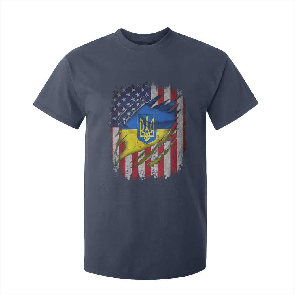 Ukrainian Americans Pride T Shirt For Kid Vintage Ukraine USA Flag TS11 Navy Print Your Wear