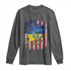 Ukrainian Americans Pride Long Sleeve Shirt Vintage Ukraine USA Flag TS11 Dark Heather Print Your Wear