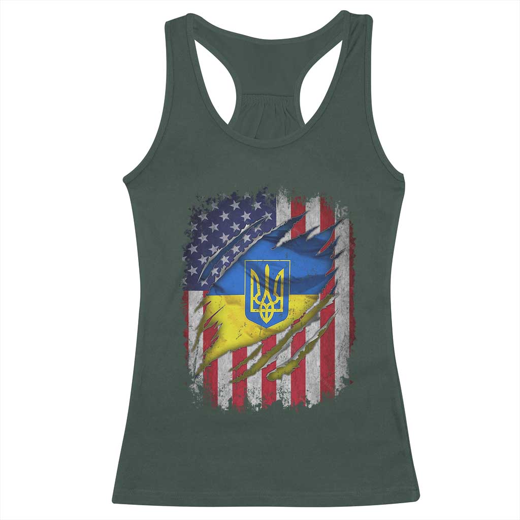 Ukrainian Americans Pride Racerback Tank Top Vintage Ukraine USA Flag TS11 Dark Forest Green Print Your Wear