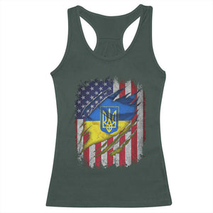 Ukrainian Americans Pride Racerback Tank Top Vintage Ukraine USA Flag TS11 Dark Forest Green Print Your Wear