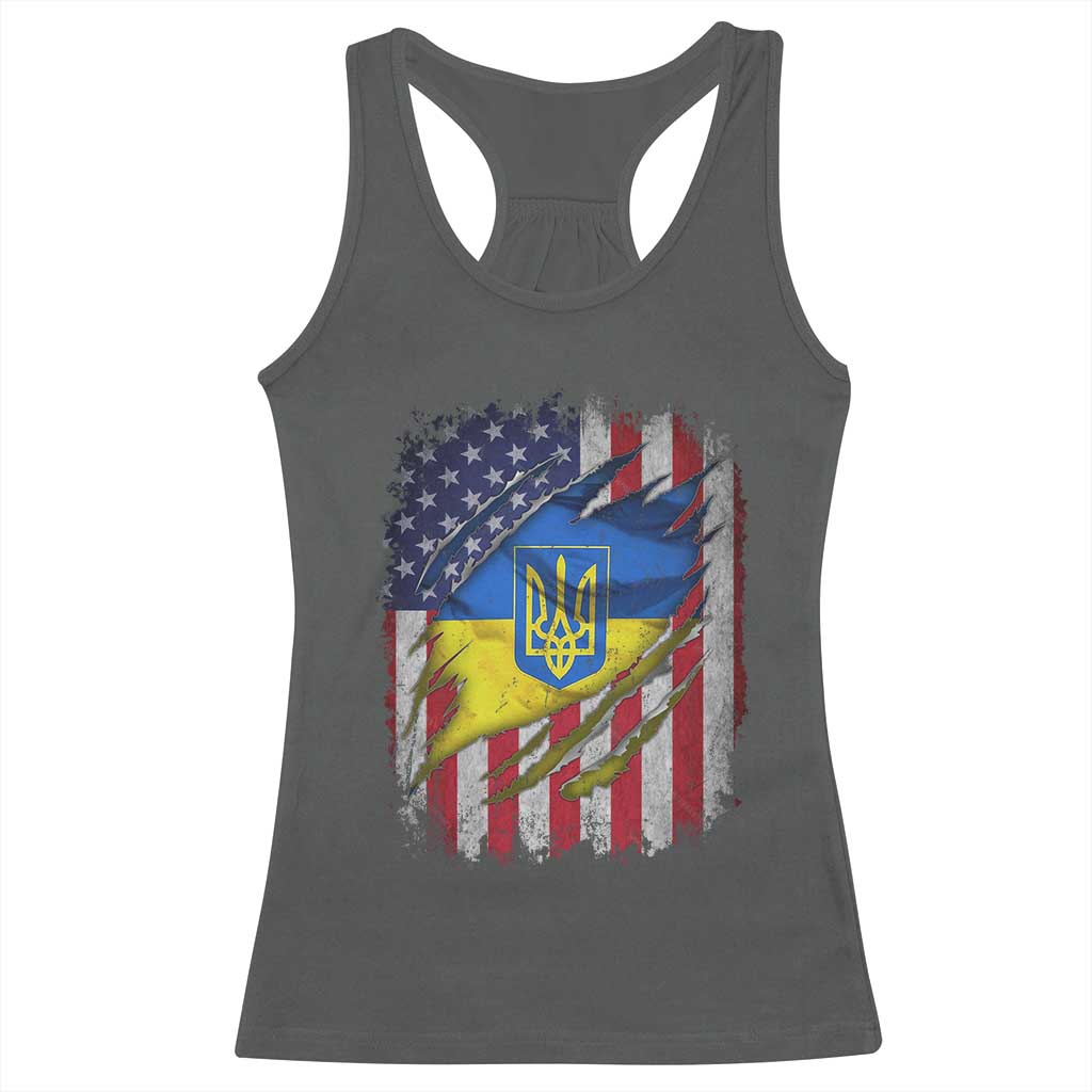 Ukrainian Americans Pride Racerback Tank Top Vintage Ukraine USA Flag TS11 Dark Heather Print Your Wear