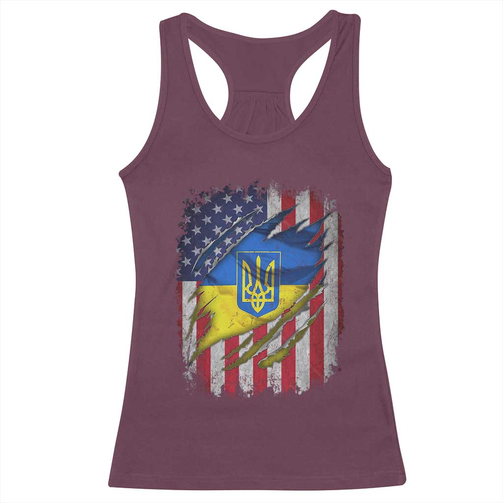 Ukrainian Americans Pride Racerback Tank Top Vintage Ukraine USA Flag TS11 Maroon Print Your Wear
