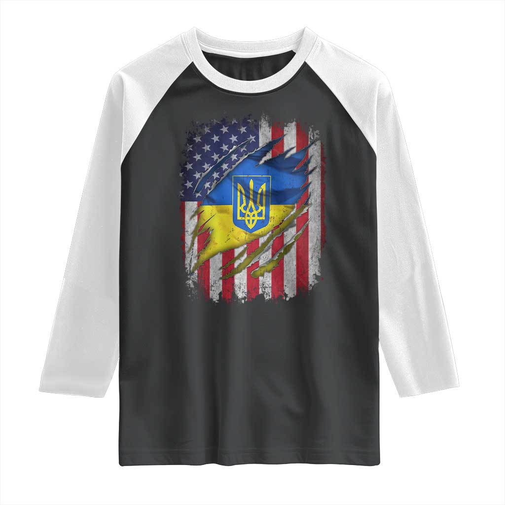 Ukrainian Americans Pride Raglan Shirt Vintage Ukraine USA Flag TS11 Black White Print Your Wear