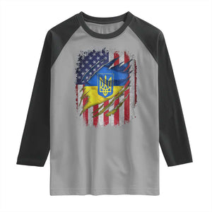 Ukrainian Americans Pride Raglan Shirt Vintage Ukraine USA Flag TS11 Sport Gray Black Print Your Wear