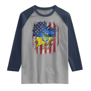 Ukrainian Americans Pride Raglan Shirt Vintage Ukraine USA Flag TS11 Sport Gray Navy Print Your Wear