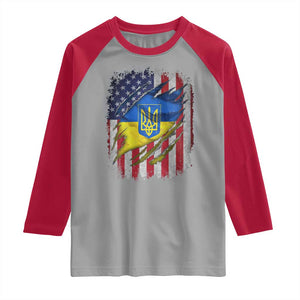 Ukrainian Americans Pride Raglan Shirt Vintage Ukraine USA Flag TS11 Sport Gray Red Print Your Wear