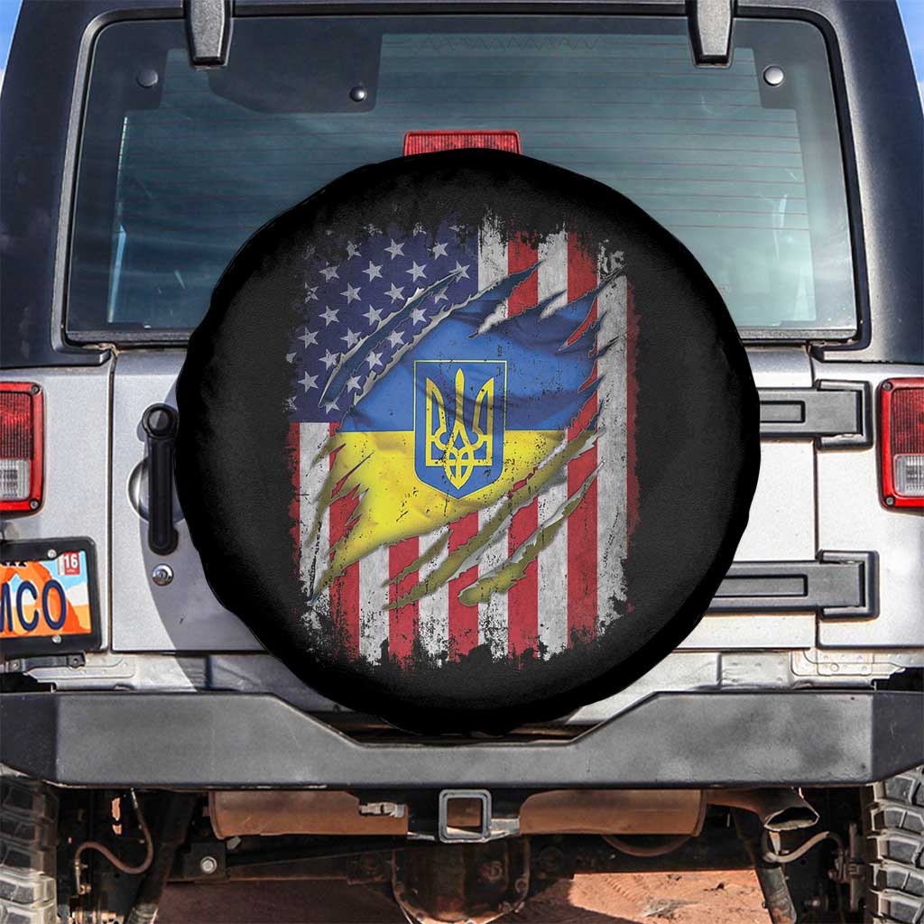 Ukrainian Americans Pride Spare Tire Cover Vintage Ukraine USA Flag TS11 No hole Black Print Your Wear