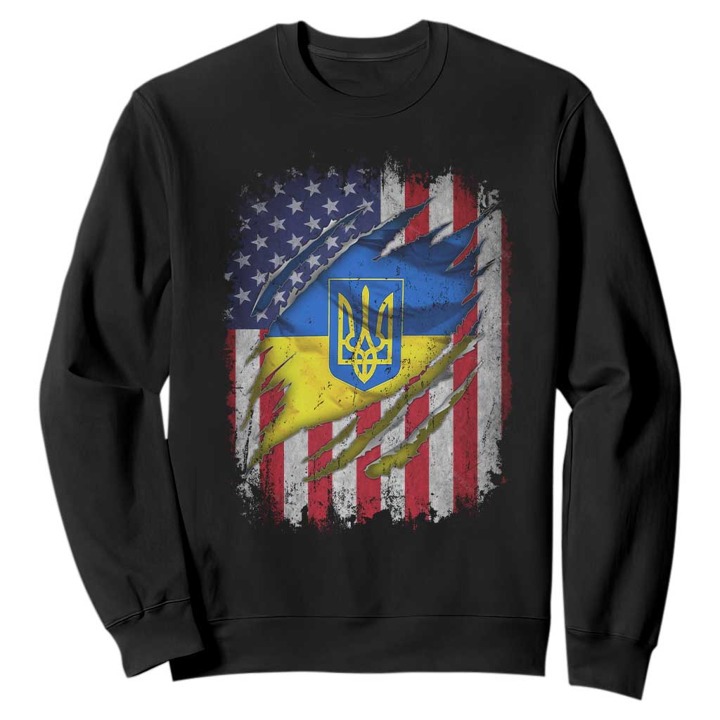 Ukrainian Americans Pride Sweatshirt Vintage Ukraine USA Flag TS11 Black Print Your Wear