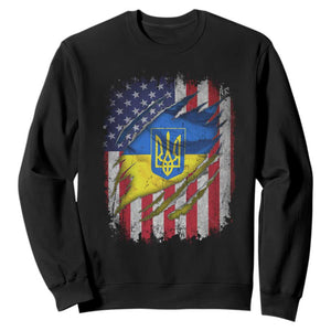 Ukrainian Americans Pride Sweatshirt Vintage Ukraine USA Flag TS11 Black Print Your Wear