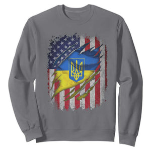 Ukrainian Americans Pride Sweatshirt Vintage Ukraine USA Flag TS11 Charcoal Print Your Wear
