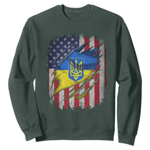 Ukrainian Americans Pride Sweatshirt Vintage Ukraine USA Flag TS11 Dark Forest Green Print Your Wear