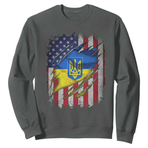 Ukrainian Americans Pride Sweatshirt Vintage Ukraine USA Flag TS11 Dark Heather Print Your Wear
