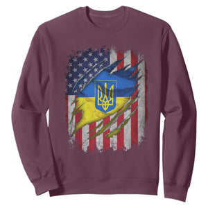Ukrainian Americans Pride Sweatshirt Vintage Ukraine USA Flag TS11 Maroon Print Your Wear