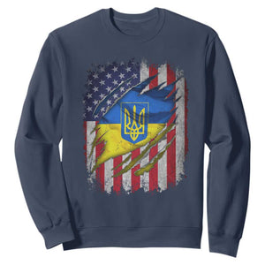Ukrainian Americans Pride Sweatshirt Vintage Ukraine USA Flag TS11 Navy Print Your Wear