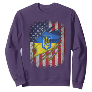 Ukrainian Americans Pride Sweatshirt Vintage Ukraine USA Flag TS11 Purple Print Your Wear