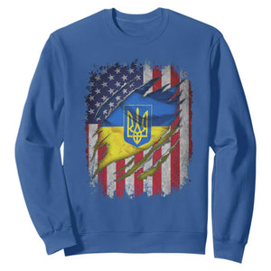 Ukrainian Americans Pride Sweatshirt Vintage Ukraine USA Flag TS11 Royal Blue Print Your Wear
