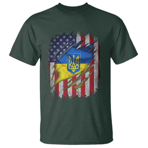 Ukrainian Americans Pride T Shirt Vintage Ukraine USA Flag TS11 Dark Forest Green Print Your Wear