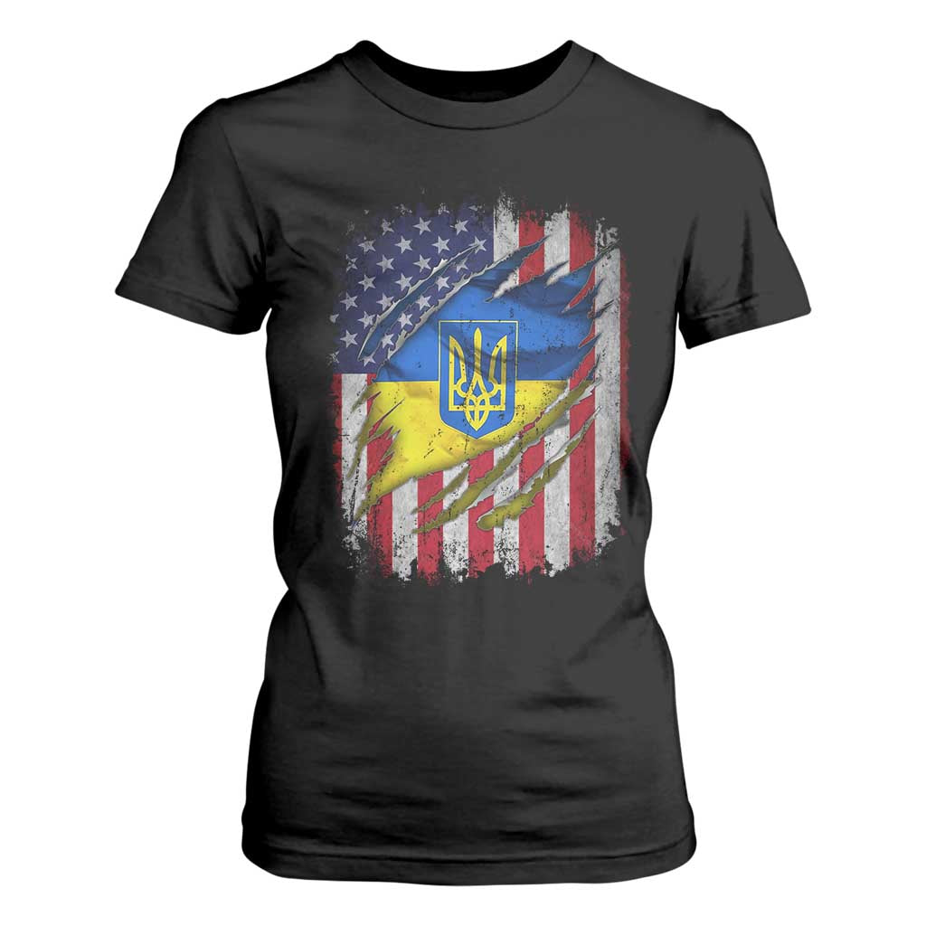 Ukrainian Americans Pride T Shirt For Women Vintage Ukraine USA Flag TS11 Black Print Your Wear