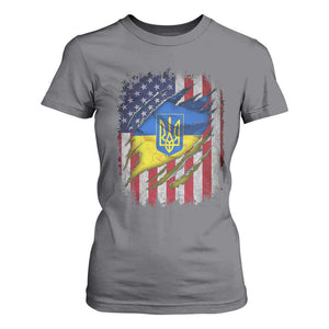 Ukrainian Americans Pride T Shirt For Women Vintage Ukraine USA Flag TS11 Charcoal Print Your Wear