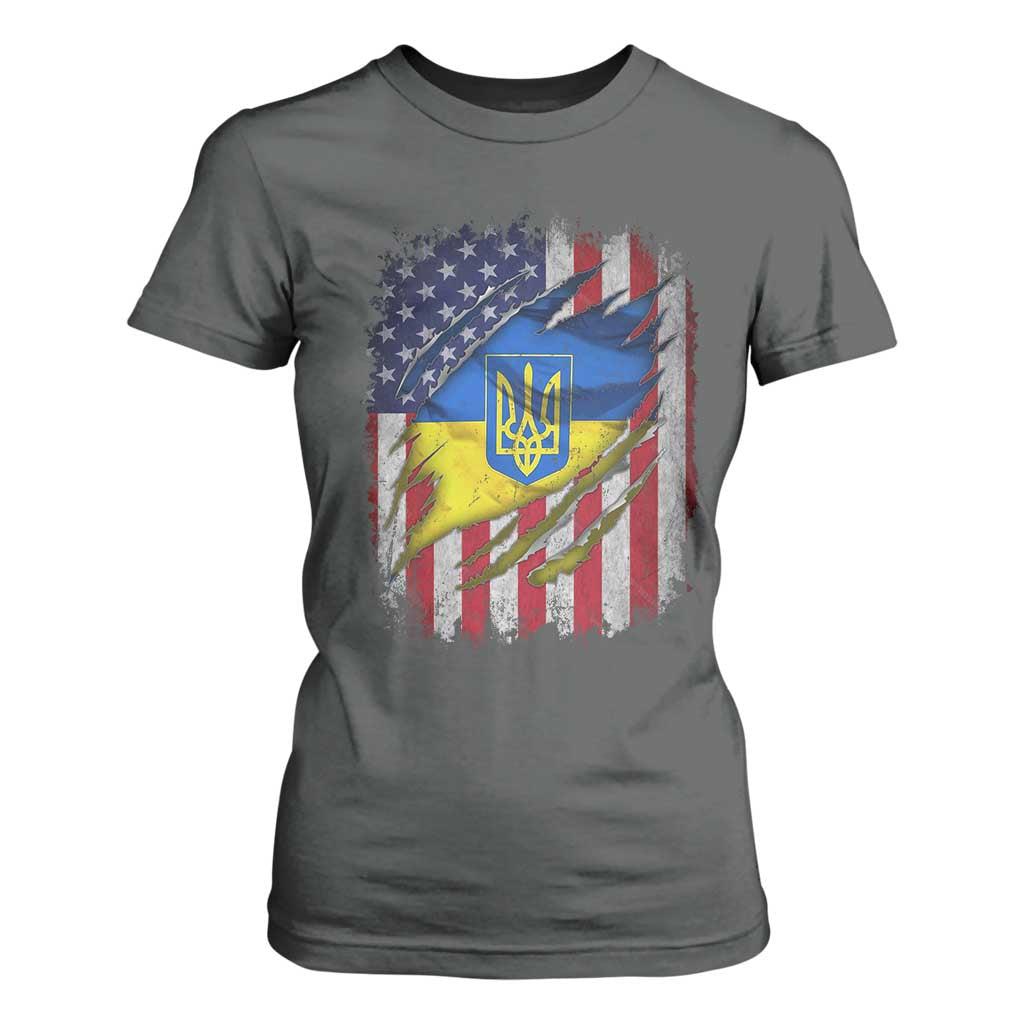 Ukrainian Americans Pride T Shirt For Women Vintage Ukraine USA Flag TS11 Dark Heather Print Your Wear