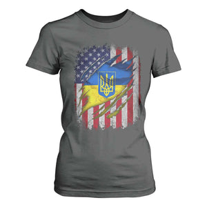 Ukrainian Americans Pride T Shirt For Women Vintage Ukraine USA Flag TS11 Dark Heather Print Your Wear