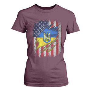 Ukrainian Americans Pride T Shirt For Women Vintage Ukraine USA Flag TS11 Maroon Print Your Wear