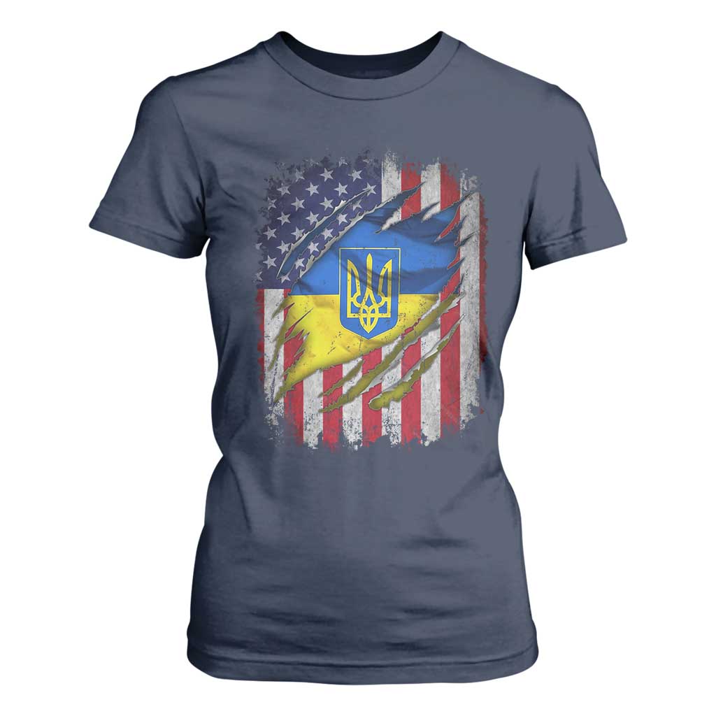 Ukrainian Americans Pride T Shirt For Women Vintage Ukraine USA Flag TS11 Navy Print Your Wear