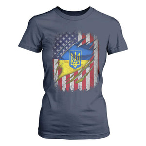 Ukrainian Americans Pride T Shirt For Women Vintage Ukraine USA Flag TS11 Navy Print Your Wear