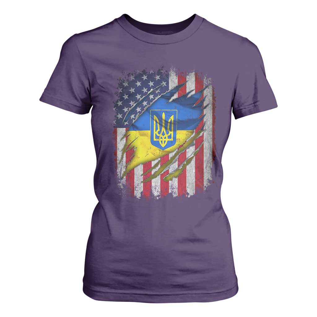 Ukrainian Americans Pride T Shirt For Women Vintage Ukraine USA Flag TS11 Purple Print Your Wear
